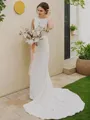 Sheath/Column Jewel Court Train Stretch Crepe Wedding Dresses