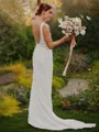 Sheath/Column Jewel Court Train Stretch Crepe Wedding Dresses
