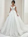 A-Line/Princess Scoop Sweep Train Tulle Wedding Dresses