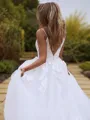 A-Line/Princess V-neck Sweep Train Lace Wedding Dresses With Appliques Lace