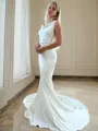 Sheath/Column Scoop Court Train Silk like Satin Wedding Dresses