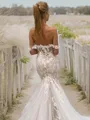 Trumpet/Mermaid Off-the-Shoulder Cathedral Train Tulle Wedding Dresses With Appliques Lace