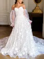 A-Line/Princess Sweetheart Cathedral Train Lace Wedding Dresses With Appliques Lace
