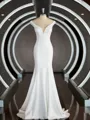 Trumpet/Mermaid V-neck Chapel Train Stretch Crepe Wedding Dresses with Ruffles