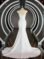 Trumpet/Mermaid V-neck Chapel Train Stretch Crepe Wedding Dresses with Ruffles