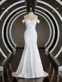 Trumpet/Mermaid Off-the-Shoulder Court Train Stretch Crepe Wedding Dresses with Pleated