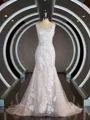 Sheath/Column Straps Sweep Train Lace Wedding Dresses with Appliques Lace