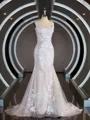 Sheath/Column Straps Sweep Train Lace Wedding Dresses with Appliques Lace