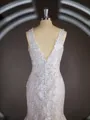 Sheath/Column Straps Sweep Train Lace Wedding Dresses with Appliques Lace