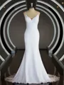 Sheath/Column V-neck Court Train Stretch Crepe Wedding Dresses with Ruffles