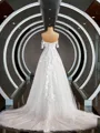 A-Line/Princess Off-the-Shoulder Chapel Train Tulle Wedding Dresses with Appliques Lace