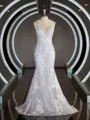 Sheath/Column Scoop Court Train Lace Wedding Dresses with Appliques Lace