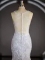 Sheath/Column Scoop Court Train Lace Wedding Dresses with Appliques Lace