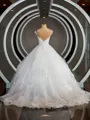 Ball-Gown V-neck Court Train Tulle Wedding Dresses with Appliques Lace