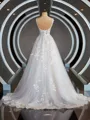 A-Line/Princess Straps Court Train Tulle Wedding Dresses with Appliques Lace