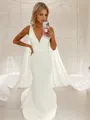 Trumpet/Mermaid V-neck Sweep Train Stretch Crepe Wedding Dress