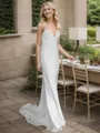 Sheath V-neck Pleated Sweep Train Charmeuse Wedding Dress