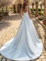 A-line Straps Court Train Satin Corset Wedding Dress