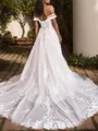 A-line Off-the-Shoulder Appliques Lace Chapel Train Tulle Corset Wedding Dress