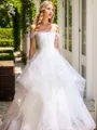 A-line Off-the-Shoulder Appliques Lace Floor-Length Tulle Corset Convertible Wedding Dress