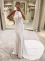 Sheath Halter Cathedral Train Stretch Crepe Wedding Dress