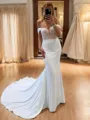 Sheath Off-the-Shoulder Court Train Charmeuse Corset Wedding Dress