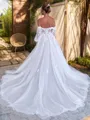 A-line Off-the-Shoulder Long Sleeves Appliques Lace Court Train Tulle Corset Wedding Dress