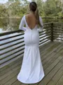 Sheath/Column Jewel Sweep Train Stretch Crepe Wedding Dress