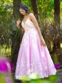 Ball Gown Spaghetti Straps Floor-Length Satin Wedding Dress