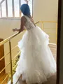 A-Line/Princess V-neck Floor-Length Tulle Wedding Dress With Appliques Lace