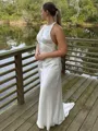 Trumpet/Mermaid Halter Sweep Train Taffeta Wedding Dress