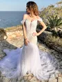Trumpet/Mermaid Off-the-Shoulder Cathedral Train Tulle Wedding Dress