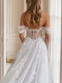 A-line Sweetheart Appliques Lace Chapel Train Tulle Corset Convertible Wedding Dress