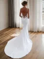 Sheath V-neck Appliques Lace Chapel Train Stretch Crepe Wedding Dress