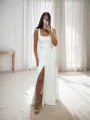 Sheath Square Sweep Train Stretch Crepe Wedding Dress