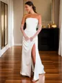 Sheath Straight Pleated Sweep Train Wedding Dress