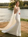 Sheath V-neck Court Train Stretch Crepe Wedding Dress