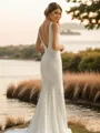 Sheath V-neck Court Train Stretch Crepe Wedding Dress