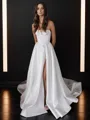 A-line Straight Chapel Train Satin Corset Wedding Dress