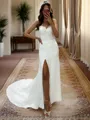 Sheath Sweetheart Appliques Lace Court Train Stretch Crepe Corset Wedding Dress
