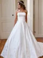 A-line Straight Appliques Lace Cathedral Train Satin Wedding Dress