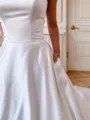 A-line Straight Appliques Lace Cathedral Train Satin Wedding Dress