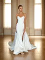 Sheath Sweetheart Pleated Chapel Train Satin Corset Wedding Dress