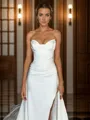 Sheath Sweetheart Pleated Chapel Train Satin Corset Wedding Dress