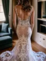 Sheath V-neck Appliques Lace Cathedral Train Lace Wedding Dress