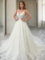 A-line V-neck Cathedral Train Tulle Wedding Dress