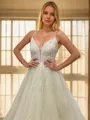 A-line V-neck Cathedral Train Tulle Wedding Dress