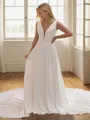 A-line V-neck Appliques Lace Chapel Train Chiffon Wedding Dress