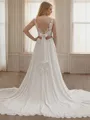 A-line V-neck Appliques Lace Chapel Train Chiffon Wedding Dress