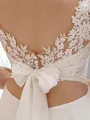 A-line V-neck Appliques Lace Chapel Train Chiffon Wedding Dress